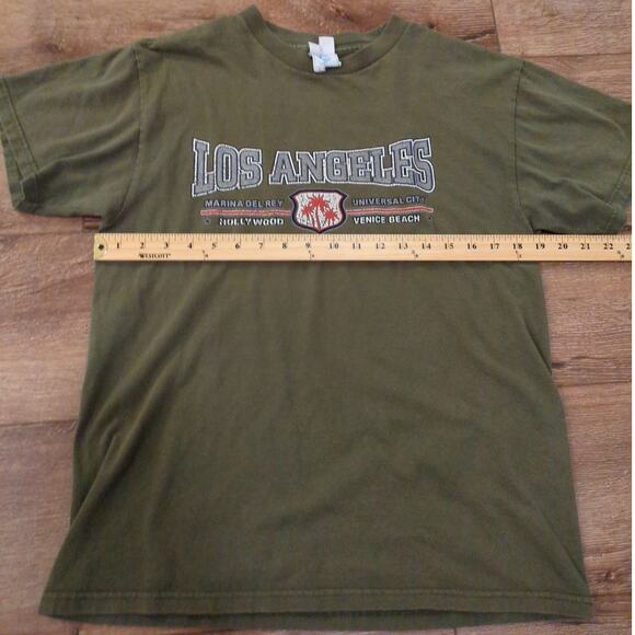 VTG Los Angeles California Adult Medium Shirt Hollywood Venice Olive Green Faded - Picture 4 of 6